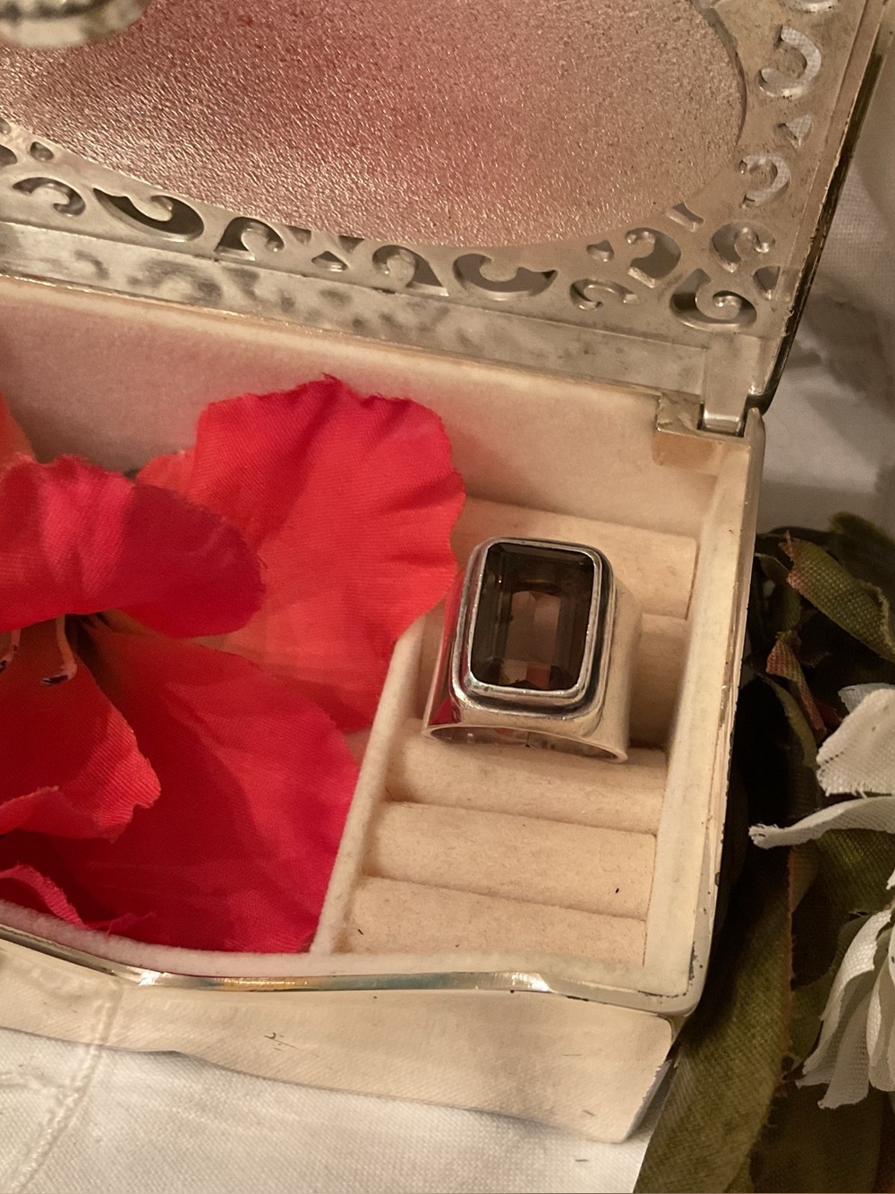 VINTAGE SAJEN BEAUTIFUL 925 SOLID STERLING SILVER SMOKY QUARTZ RING, SIZE 6.5